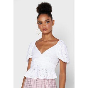 Topshop White Embroidered Broderie Wrap Top 2
